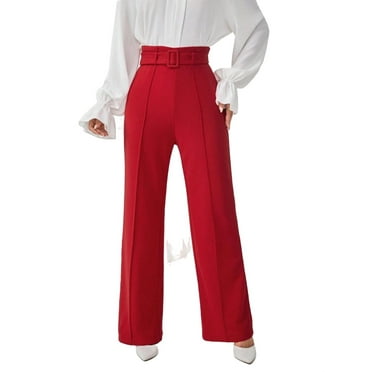 Women's Elegant Plain Flare Leg Red Pants XS (2)