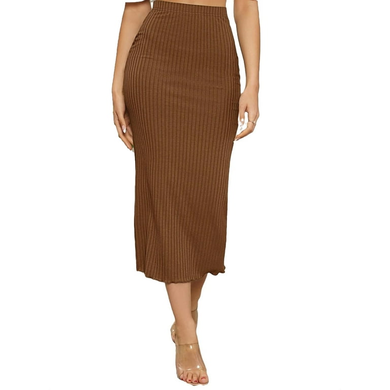 Plain brown pencil on sale skirt