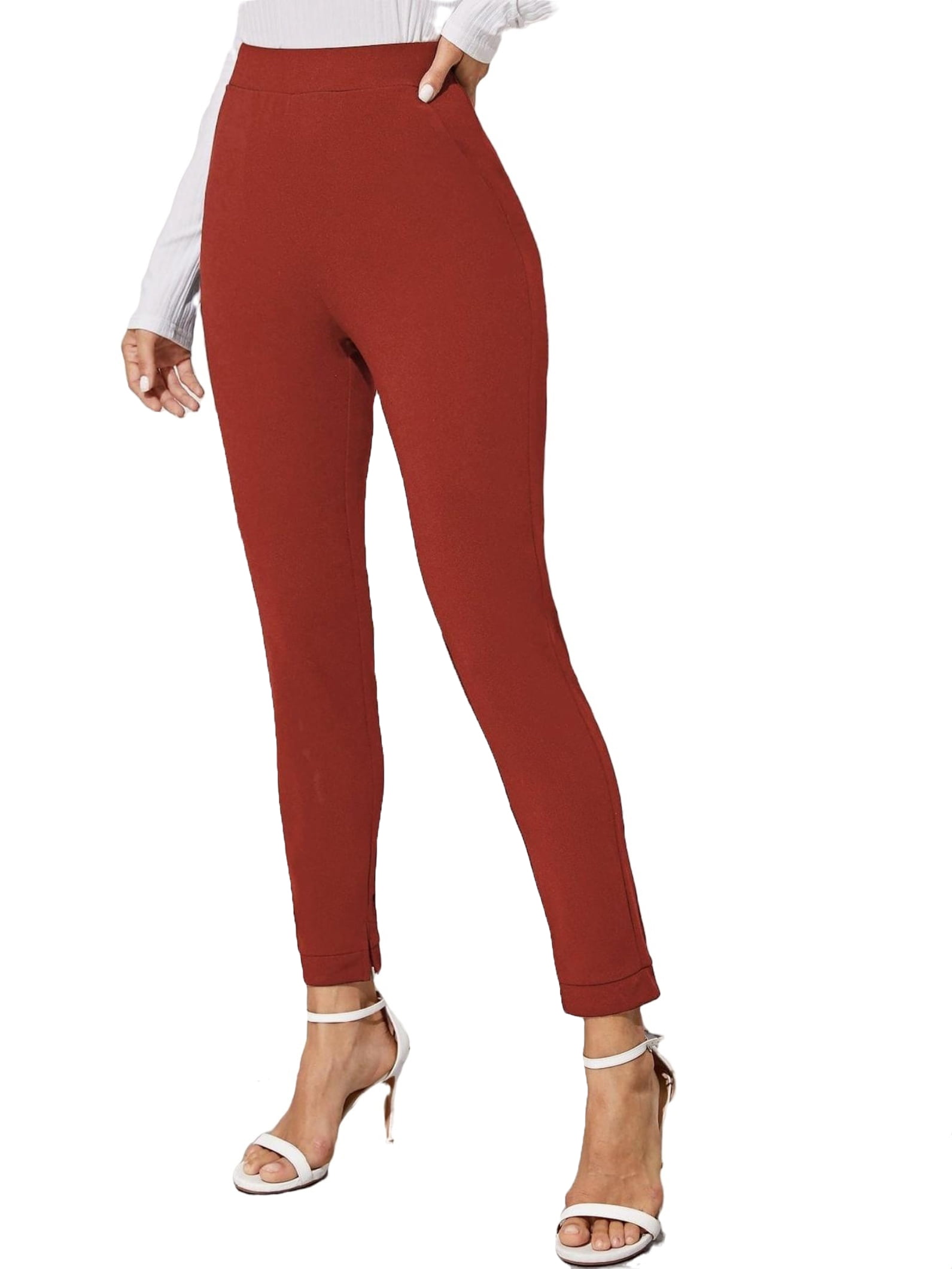 Women's Elegant Plain Skinny Red Pants M