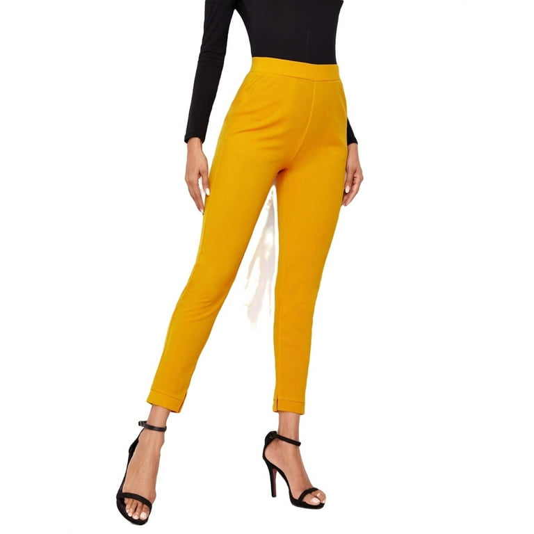 Women's Elegant Plain Skinny Yellow Pants S 