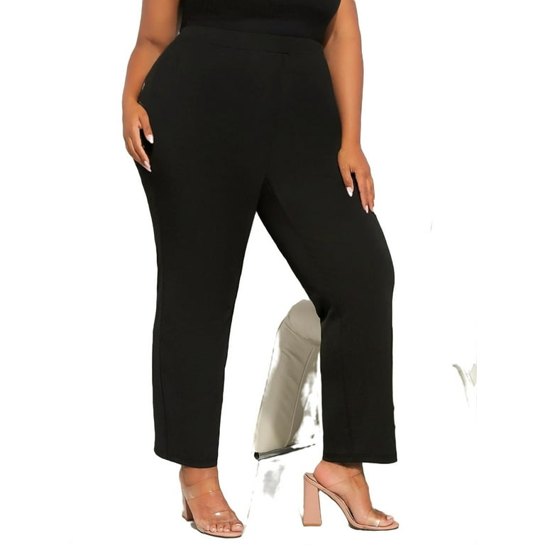 Women's Elegant Plain Straight Leg Black Long Plus Size Pants US30 (7X) 