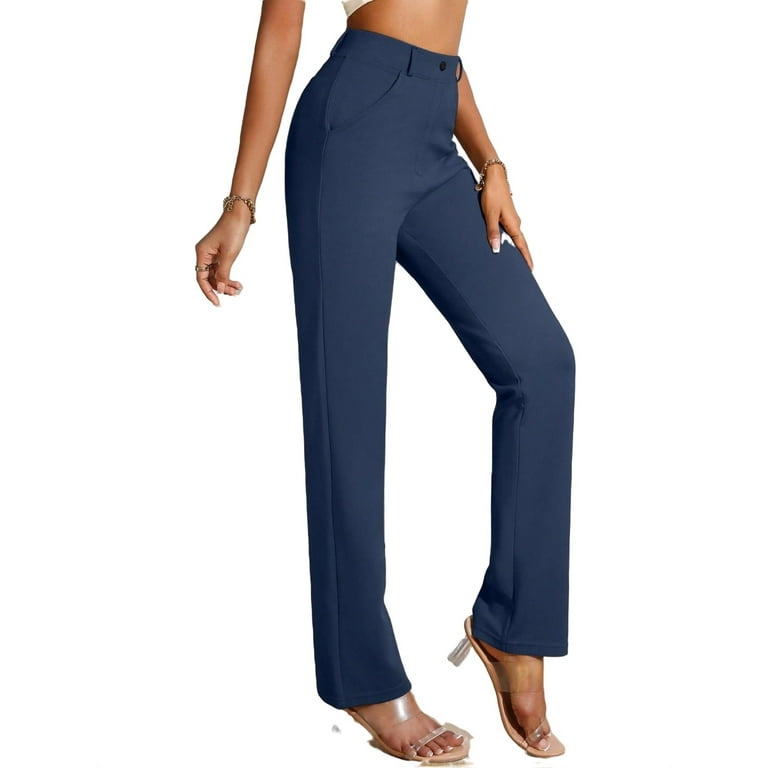 Women s Elegant Plain Straight Leg Navy Blue Pants XXL 14