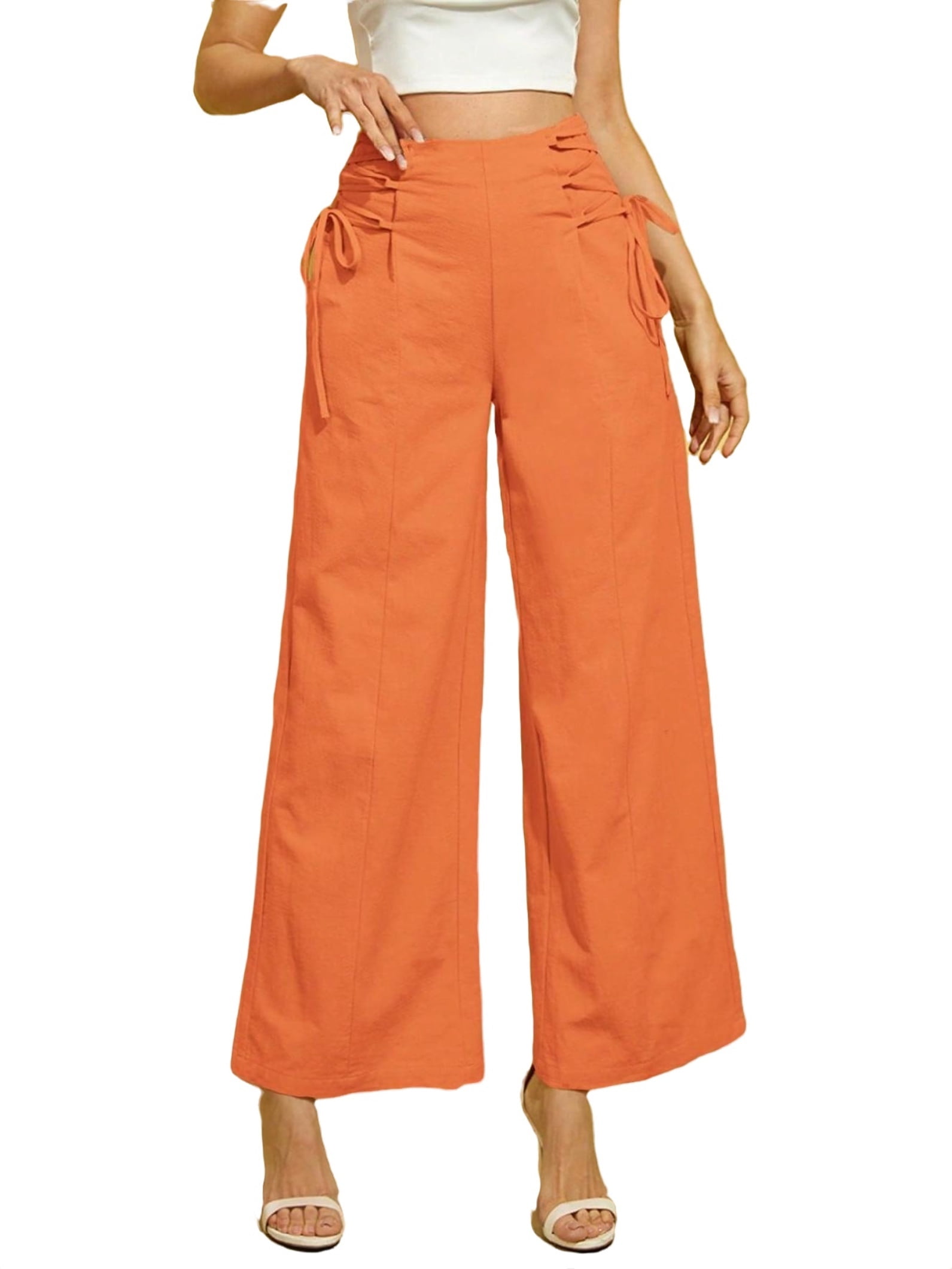 Women's Elegant Plain Wide Leg Orange Pants L (8/10) - Walmart.com