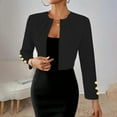 thumbnail image 1 of Women's Elegant Pleated Blazer Jacket Slim Fit Open Front Long Sleeve Cropped Office Jacket Work Suits, 1 of 7