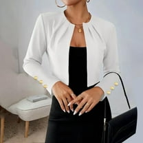 Women's Elegant Pleated Blazer Jacket Slim Fit Open Front Long Sleeve Cropped Office Jacket Work Suits