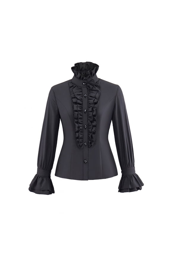 Women's Elegant Pleated Long Sleeve Blouse French Style High Waist Ruffle Office Top