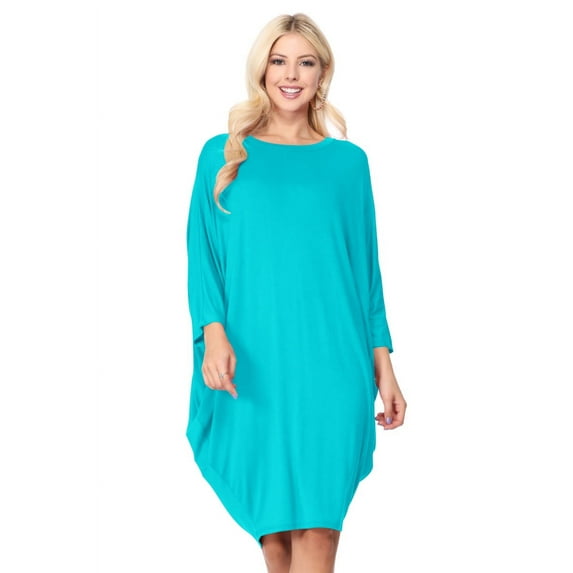 Women's Elegant Plus Size Loose Fit Dress Side Draped Dolman Sleeve Midi