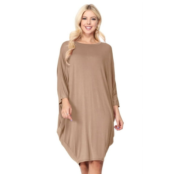 Women's Elegant Plus Size Loose Fit Dress Side Draped Dolman Sleeve Midi