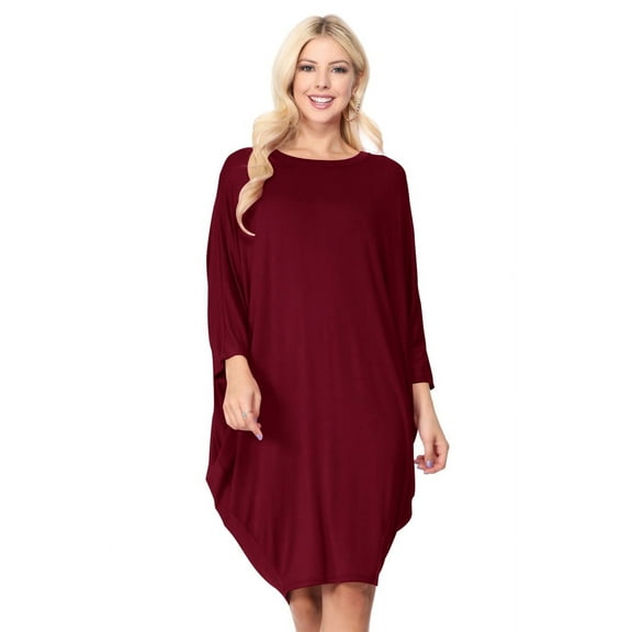 Women's Elegant Plus Size Loose Fit Dress Side Draped Dolman Sleeve Midi
