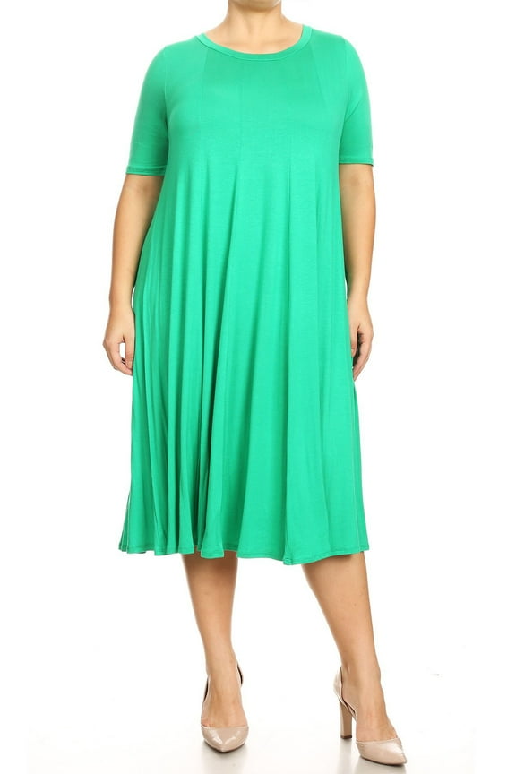 Women's Elegant Plus Size Midi Dress A-Line Design with Short Sleeves