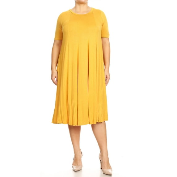 Women's Elegant Plus Size Midi Dress A-Line Design with Short Sleeves