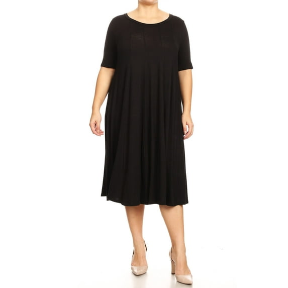Women's Elegant Plus Size Midi Dress A-Line Design with Short Sleeves