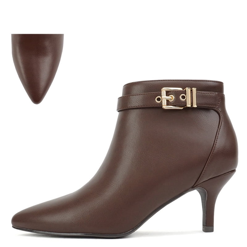 Women's Elegant Pointed-Toe Ankle Booties with Buckle Detail