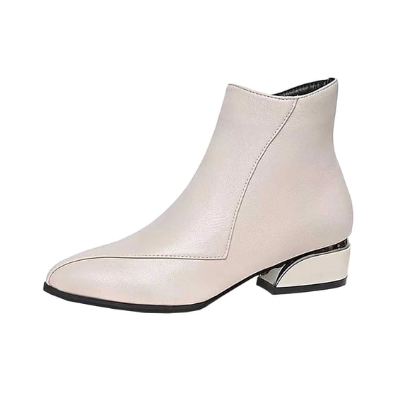 Women's Elegant Pointed Toe Ankle Boots Plus Size Side Zipper Low Heel Comfortable Casual Fashion Short Boots Beige 7(39)