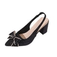 thumbnail image 1 of Women's Elegant Pointed Toe Block Heel Pumps Bow Sequin Work office Dress Shoes Comfort Walking High Heels for Party Wedding Black 6(37), 1 of 9
