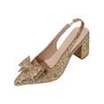 thumbnail image 1 of Women's Elegant Pointed Toe Block Heel Pumps Bow Sequin Work office Dress Shoes Comfort Walking High Heels for Party Wedding Gold 8.5(41), 1 of 9