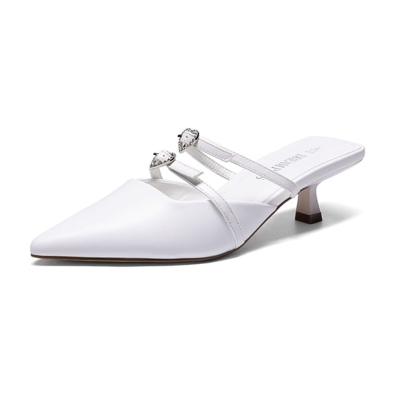 Women’s Elegant Pointed Toe Kitten Heel Mules With Rhinestone Accent