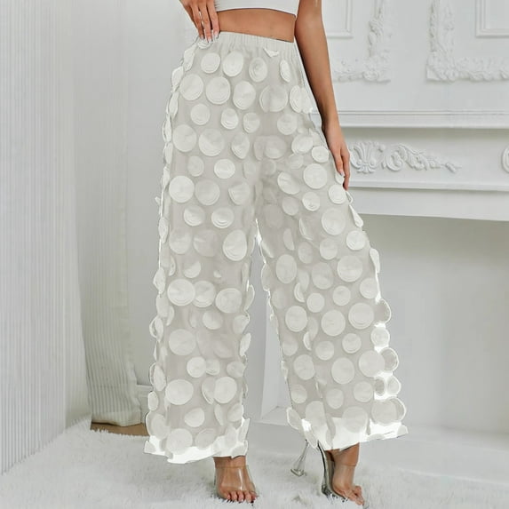 Women's Elegant Polka Dot Lace Trimmed Straight Leg Casual Pants Jogging Women Pants Athletic Pants for Women Harem Pants for Women plus Size Dress Shorts for Women Business Casual Womens plus Size