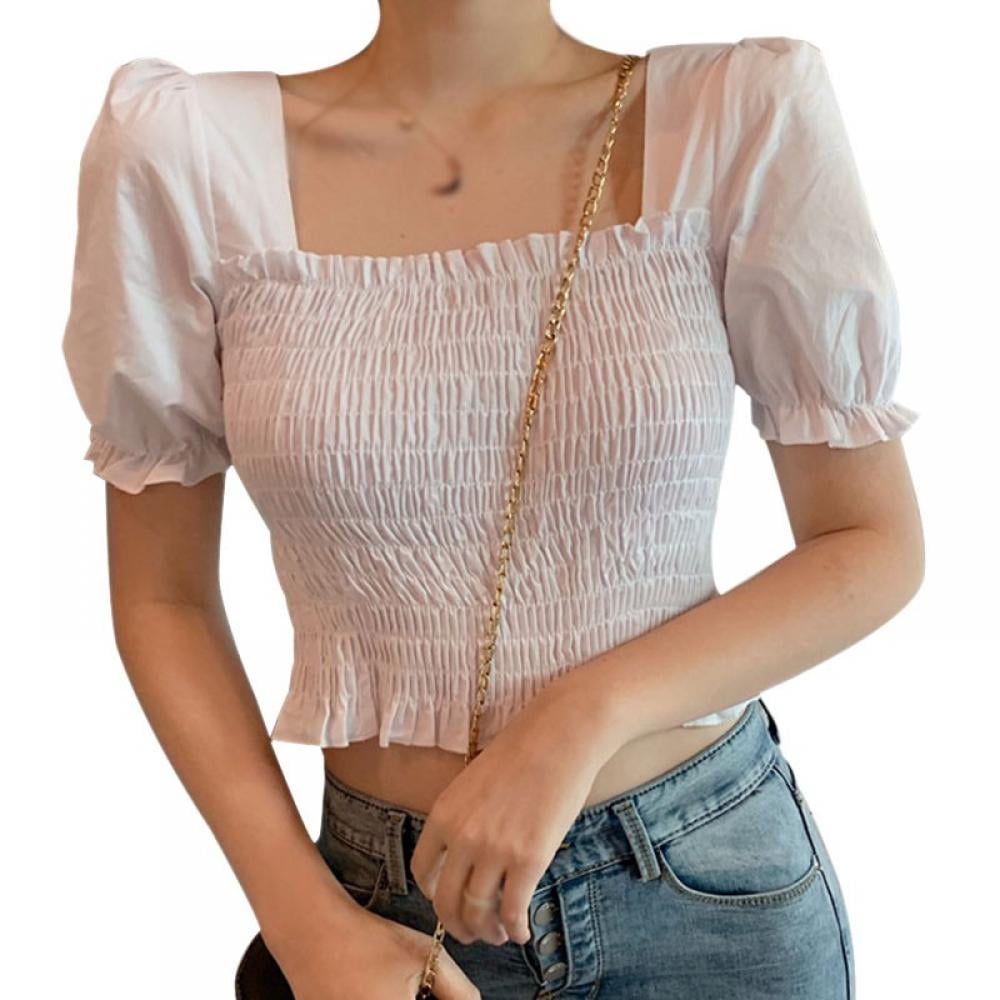 Women's Elegant Puff Short Sleeve Summer Square Neck T-Shirt