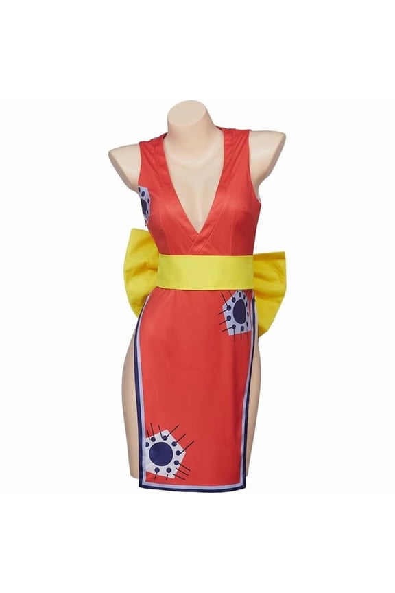 Women's Elegant Red Traditional Robe Dress Belted Fashion Wear Asian Style Outfit
