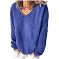 thumbnail image 1 of Women's Elegant Ribbed V-Neck Sweater Thin Knit Pullover Long Sleeve office & Casual Tops, 1 of 5