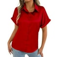 thumbnail image 1 of Women's Elegant Rolled- Satin Blouse - Solid Color, Fabric, Work/Casual Wear - S-XXL Sizes, Lightweight & Breathable, 1 of 8