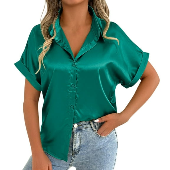 Women's Elegant Rolled- Satin Blouse - Solid Color, Fabric, Work/Casual Wear - S-XXL Sizes, Lightweight & Breathable