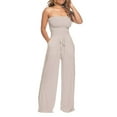 thumbnail image 1 of Women's Elegant Ruffle Lace Sleeveless Jumpsuit with Front Tie Detail and Medium Straight Leg Trousers, 1 of 5