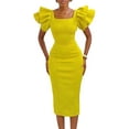 thumbnail image 1 of Women's Elegant Ruffle Sleeve Midi Cocktail Dress, Pencil for Party Dress, 1 of 5