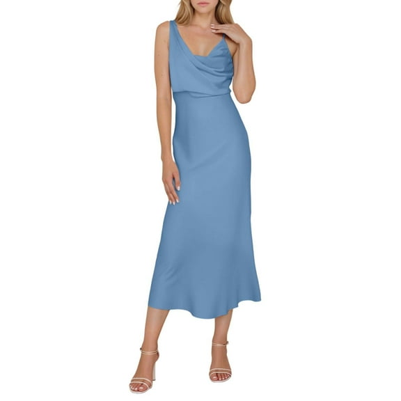 Women's Elegant Satin Dress Strappy High Waist Sleeveless Mini Casual Summer Dress For Daily Wear And Outings