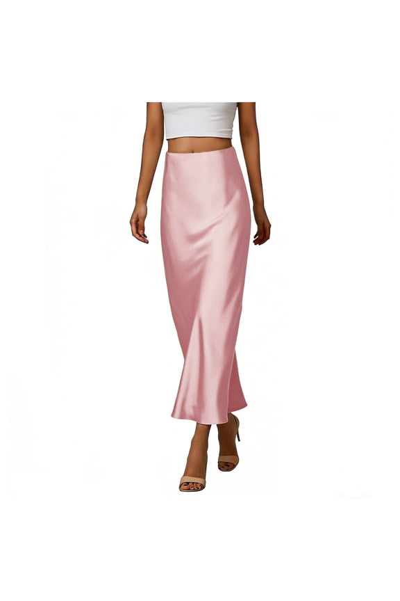 Women's Elegant Satin Maxi Skirts High Waisted Flare a Line Long Skirts Cocktail Party Wedding Guest Half Dress 3XL