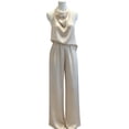 thumbnail image 1 of Women's Elegant Satin Outfits Cowl Neck Sleeveless Tank Tops with High Waist Wide Leg Pants for Cocktail Party Wedding and Formal Evening Beige S, 1 of 7