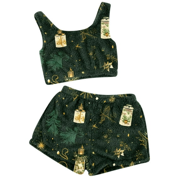 Women's Reindeer Print Pajama Set Cozy Christmas Sleepwear Short Sleeve Top and Shorts Outfit