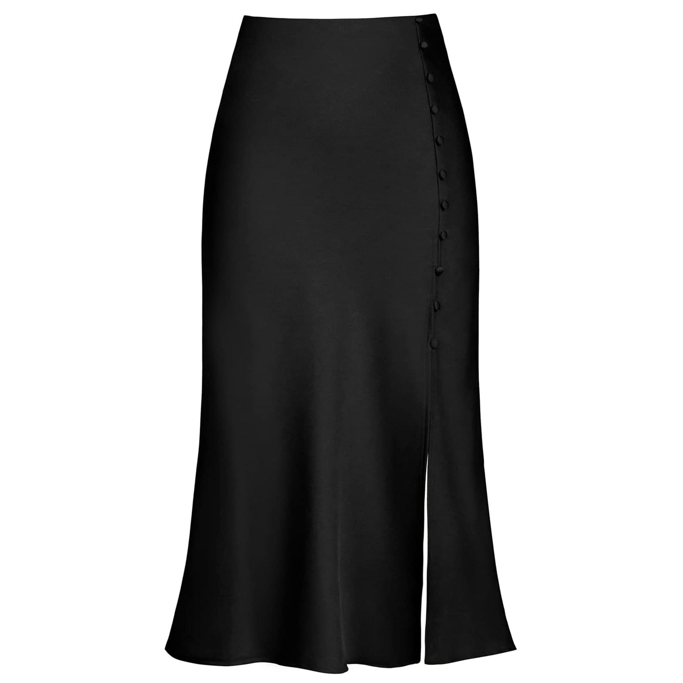 Women's Elegant Satin Skirt High Waist Button Front Side Slit Bodycon