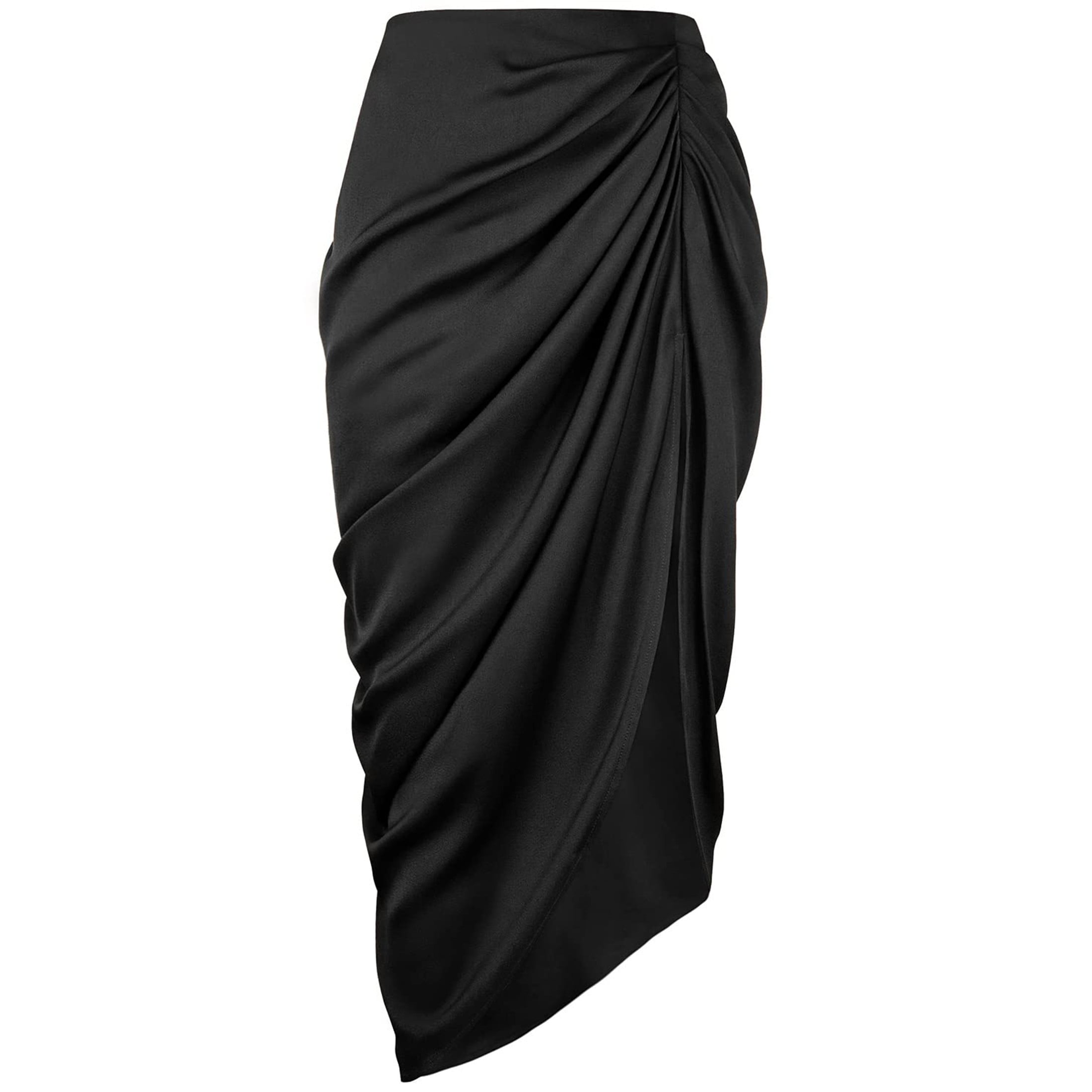 Women's Elegant Satin Skirt Split Thigh Front Zip Back High Waist