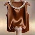 thumbnail image 1 of Women's Elegant Satin Tank Top - Pearl Embellished Round Neck Sleeveless Camisole, Solid Color Summer Top for Casual & Office Wear (S-XXL), 1 of 4