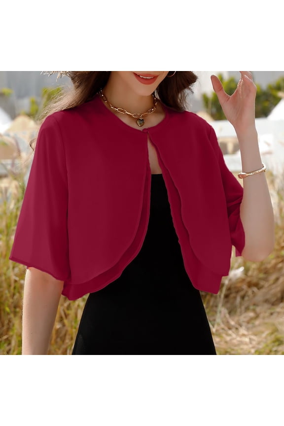 Women's Elegant Shawl Cardigan Silk Quilted Vest Thin Sleeve Jacket Wedding Cover Dress Beach Red S