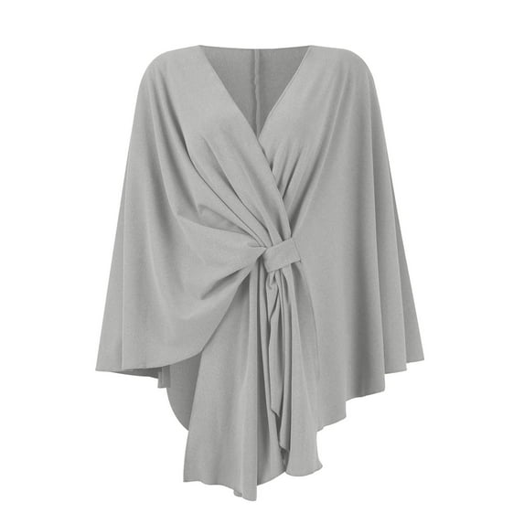 Women's Elegant Shawl Wraps Soft Open Front Poncho Sweater for Spring Fall Winter Light Gray