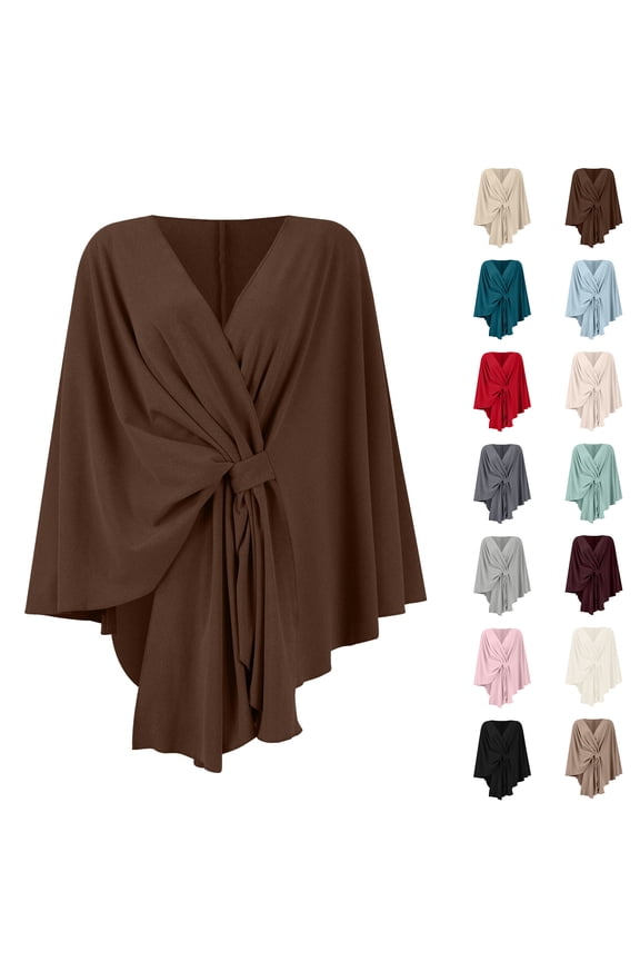 Women's Elegant Shawl Wraps Soft Open Front Poncho Sweater for Spring Fall Winter Wrap-Style Ponchos with Tie Waist Detail and Flowy Silhouette White