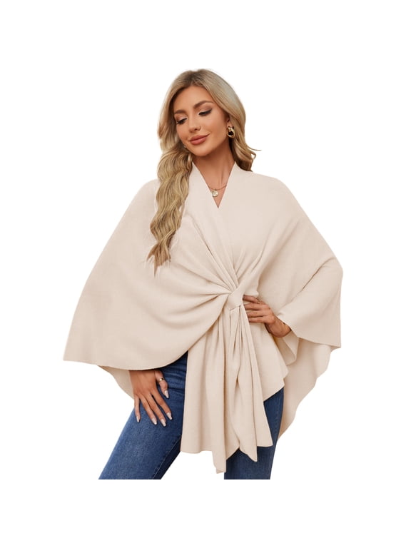 Women's Shawl Wrap Poncho Sweater, Open Front Cardigan Wrap for Wedding, Travel, Evening Dress and Office Wear