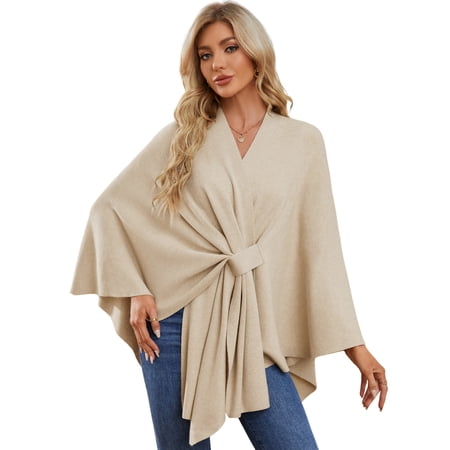 PULI Women's Shawl Wrap Poncho Sweater, Open Front Cardigan Wrap for Wedding, Travel, Evening Dress and Office Wear