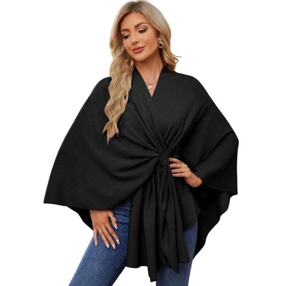 PULI Women's Shawl Wrap Poncho Sweater, Open Front Cardigan Wrap for Wedding, Travel, Evening Dress and Office Wear