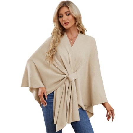 PULI Women’s Shawl Wrap Poncho Sweater Open Front Elegant Soft Cardigan for Spring Fall Winter