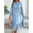 thumbnail image 1 of Women's Elegant Shirred Waist Ruffle Hem Dress Scoop Neck Casual Long Sleeve Dress, 1 of 5