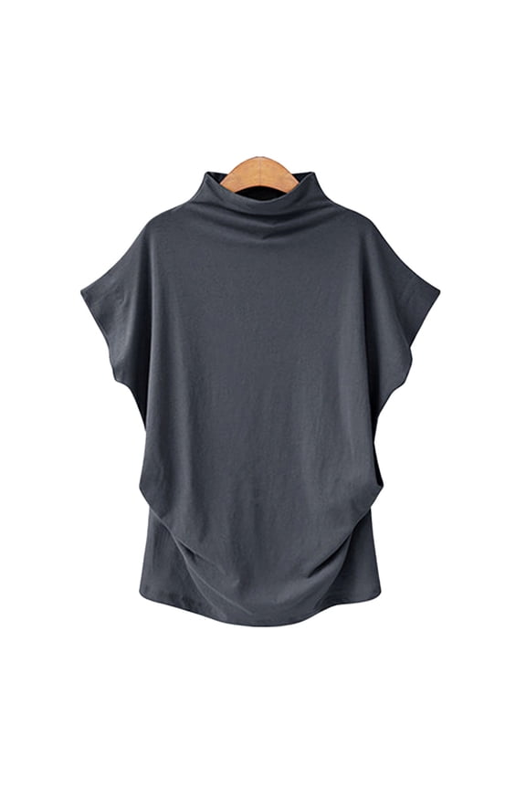 Women's Elegant Short Sleeve Mock Neck Tie Back Blouse Top