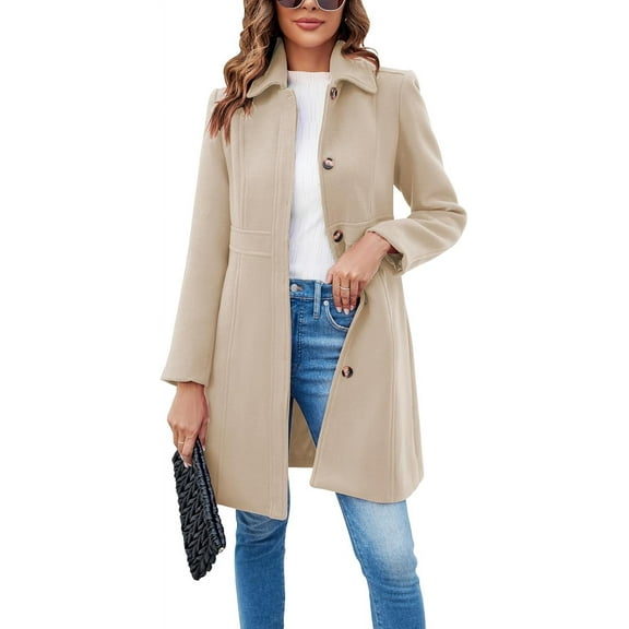 Women's Elegant Single Breasted Coat Long Sleeve Mid Winter Overcoat Work Office Pea Coats
