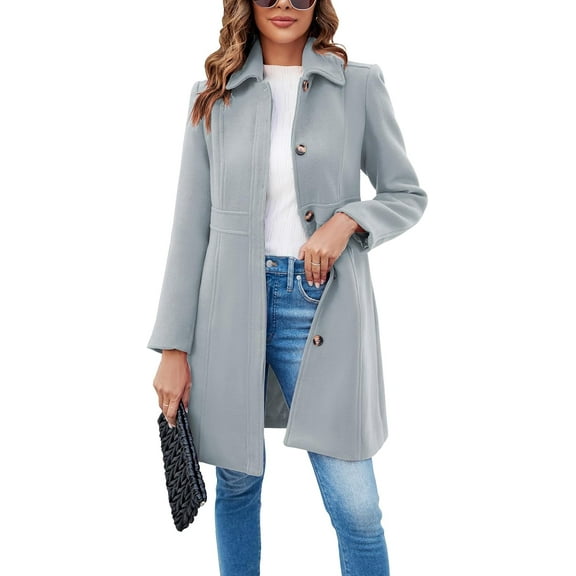 Women's Elegant Single Breasted Coat Long Sleeve Mid Winter Overcoat Work Office Pea Coats