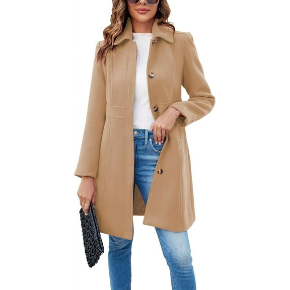 Women's Elegant Single Breasted Coat Long Sleeve Mid Winter Overcoat Work Office Pea Coats