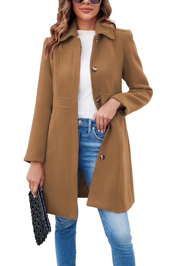 Women's Elegant Single Breasted Coat Long Sleeve Mid Winter Overcoat Work Office Pea Coats