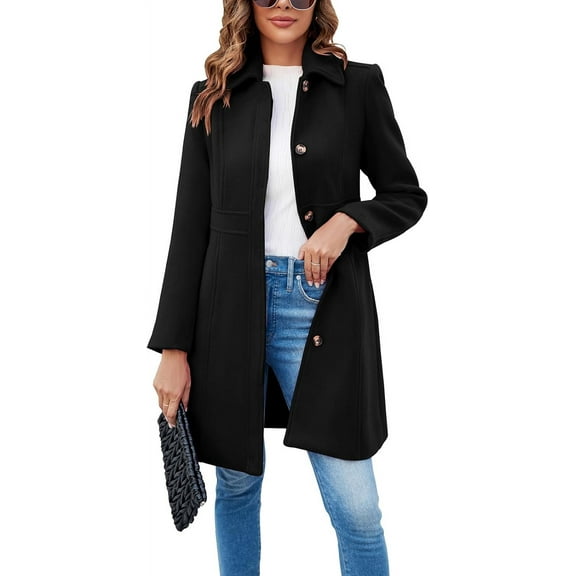 Women's Elegant Single Breasted Coat Long Sleeve Mid Winter Overcoat Work Office Pea Coats